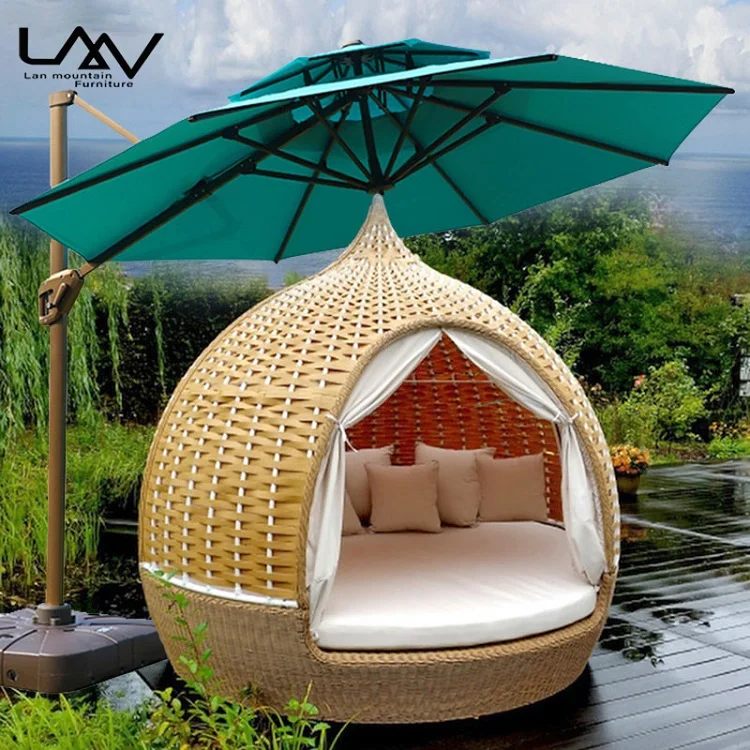 Bird's Nest Outdoor Beach Furniture Garden Patio Wicker Leisure Sun Bed Hotel Swimming Pool Beach Round Reclining Daybed