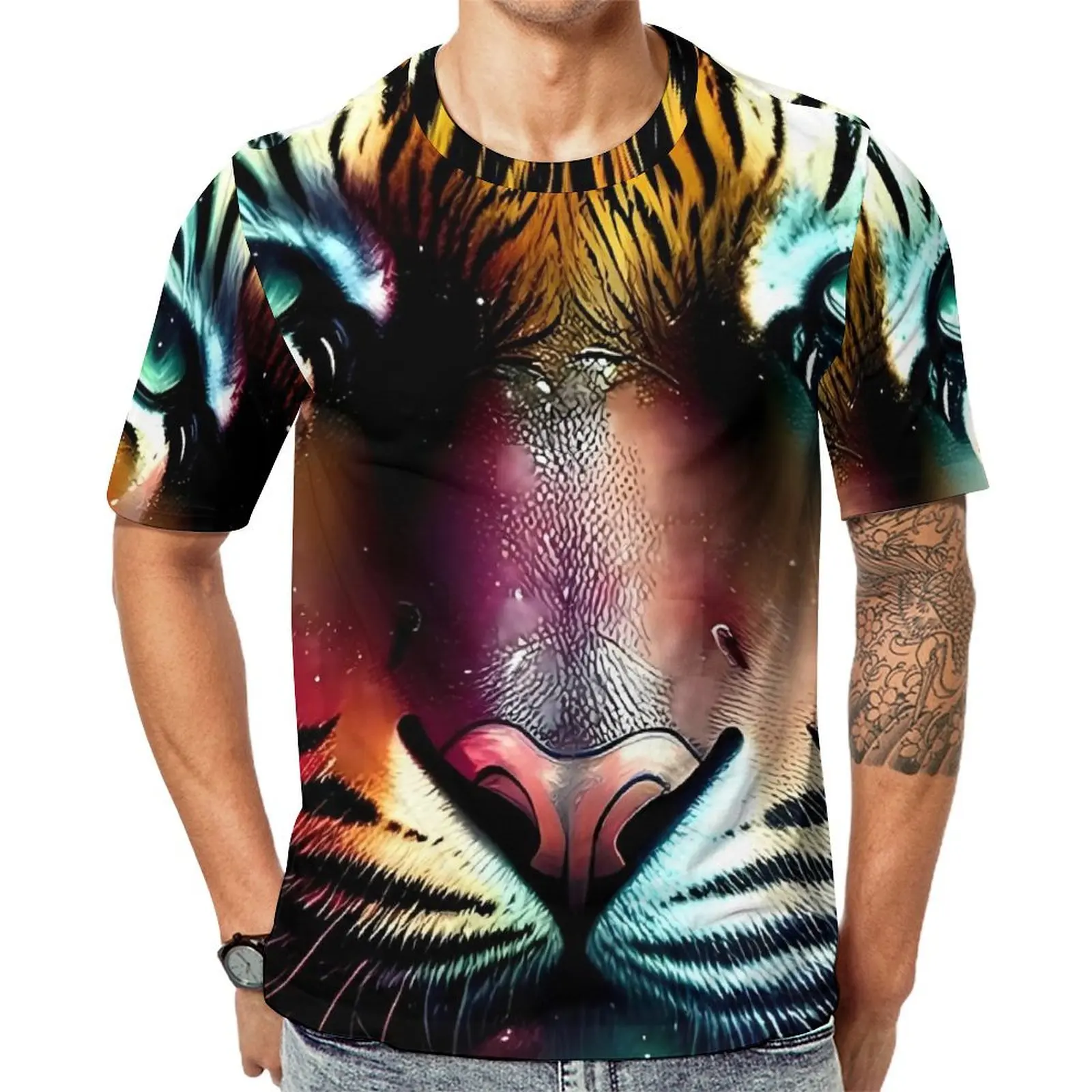 Caspian Tiger T-Shirt Animal Print Hip Hop T-Shirts Man Awesome Tee Shirt Summer Short Sleeve Printed Tops Plus Size 5XL 6XL