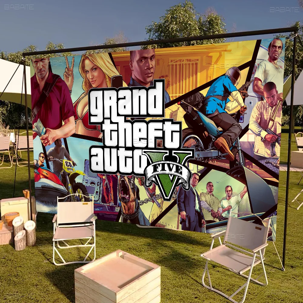 3D GTA Grand Theft Auto Games Retro Flags Multiple Choice Living Studio Booth Interior Decoration Banner