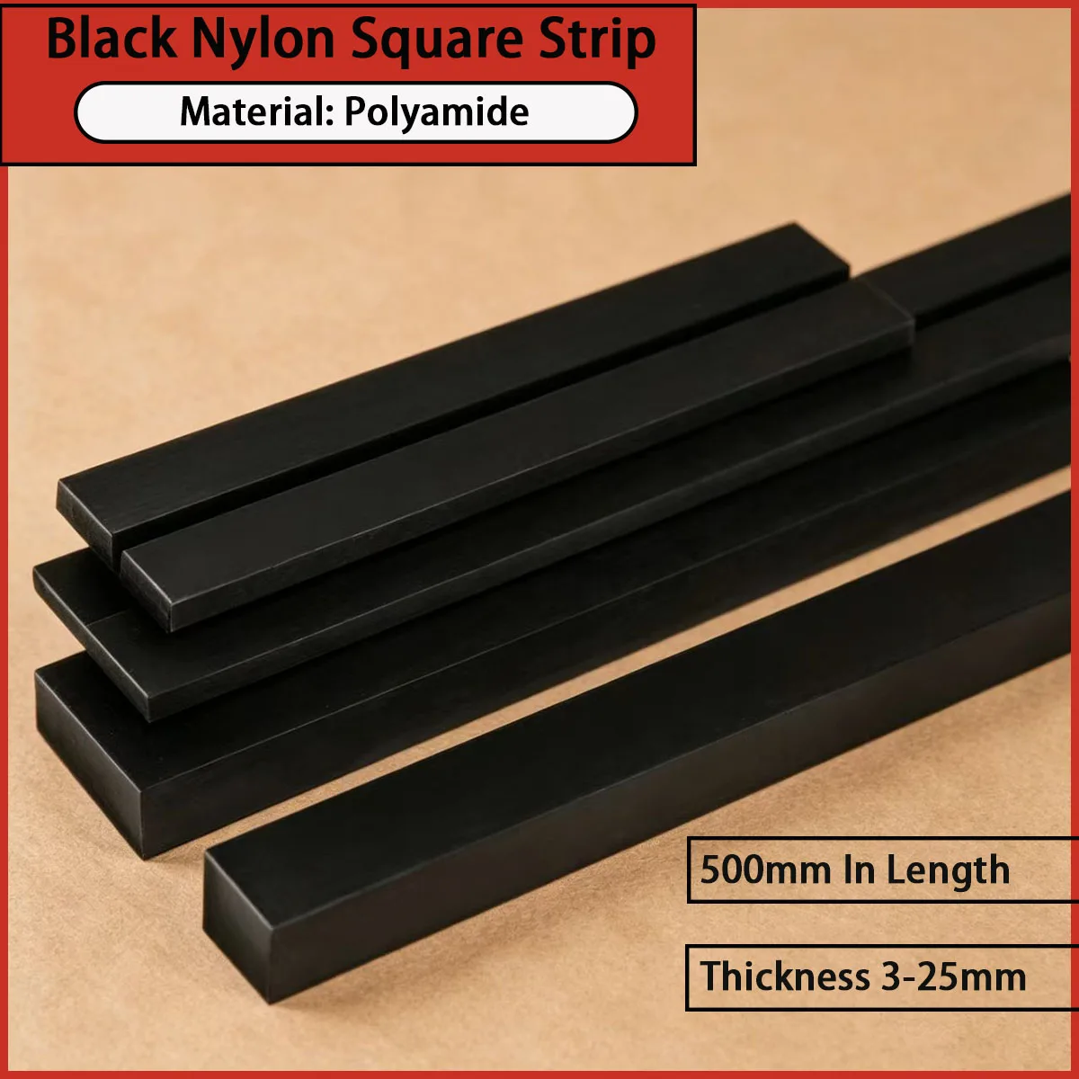 3-25mm thick black nylon square strip for mechanical transmission accessories, etc