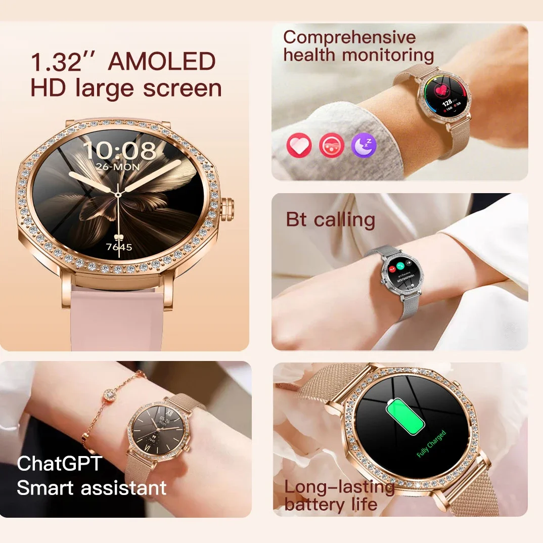 Women's Ultra-Thin Smart Watch with Diamond Dial 1.32