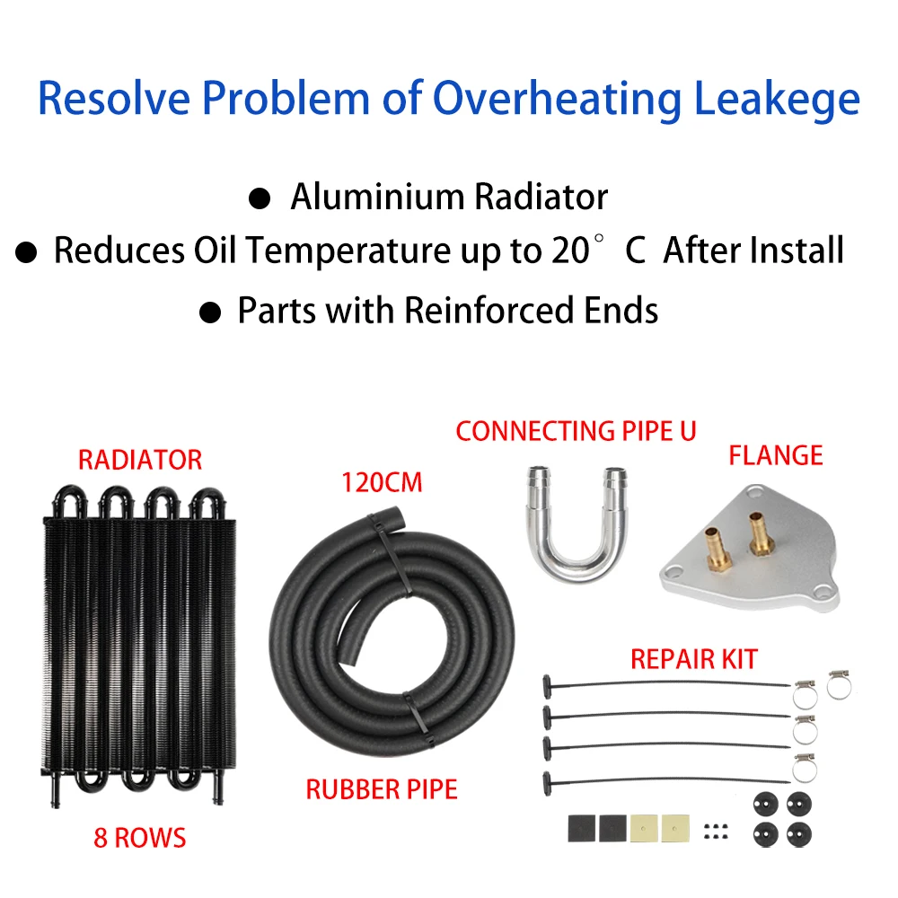 8 Row Aluminum Remote Transmission Oil Cooler Auto-Manual Radiator Converter Kit For BMW Mini Jeep Fiat