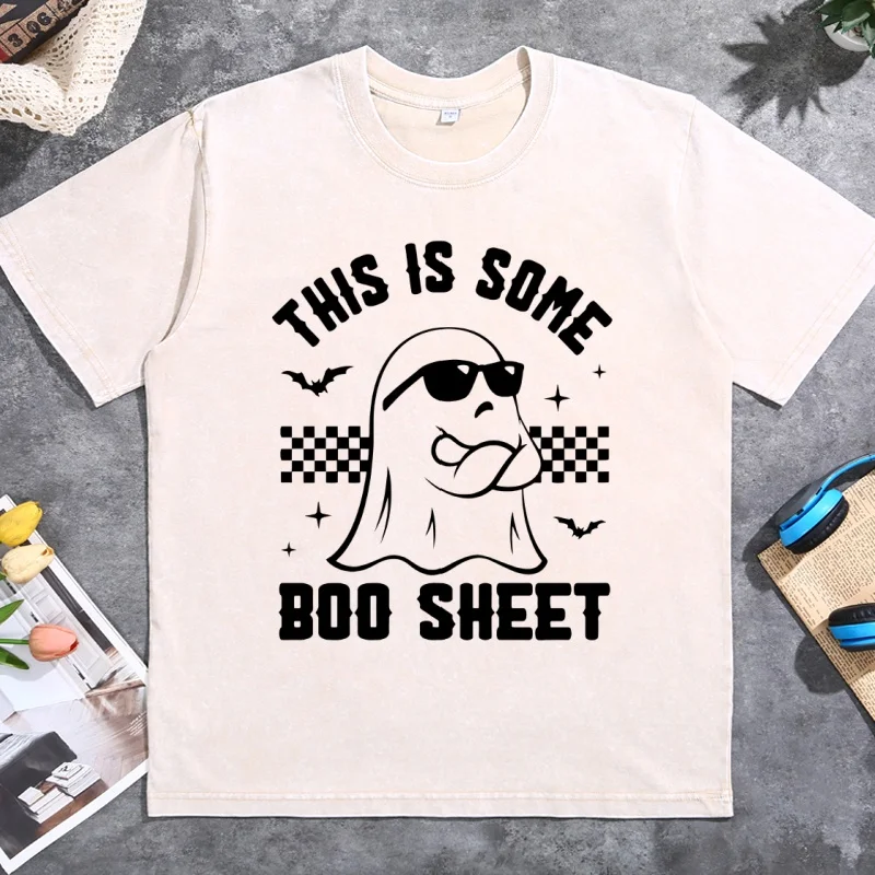 This Is Some Boo Sheet T Shirt Some Boo Sheet T-Shirt Funny Halloween Ghost Tshirt Cute Spooky Season Cotton Short Sleeve Tees