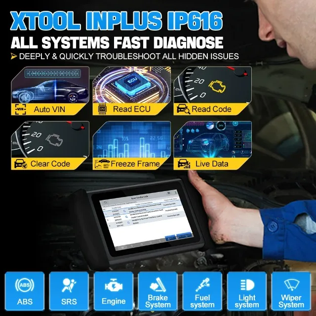 For XTOOL InPlus IP616 All-System Automotive Scanner Free Lifetime Updates 31+ Reset Function Car Diagnostic Tool Built-in XTool