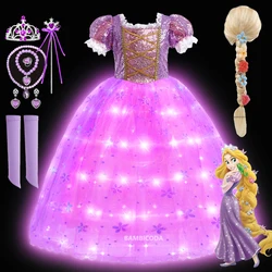 Princess Rapunzel  LED Light Up Dress for Girls Cosplay Party Clothes Carnival Evening Dresses Christmas Prom Gown