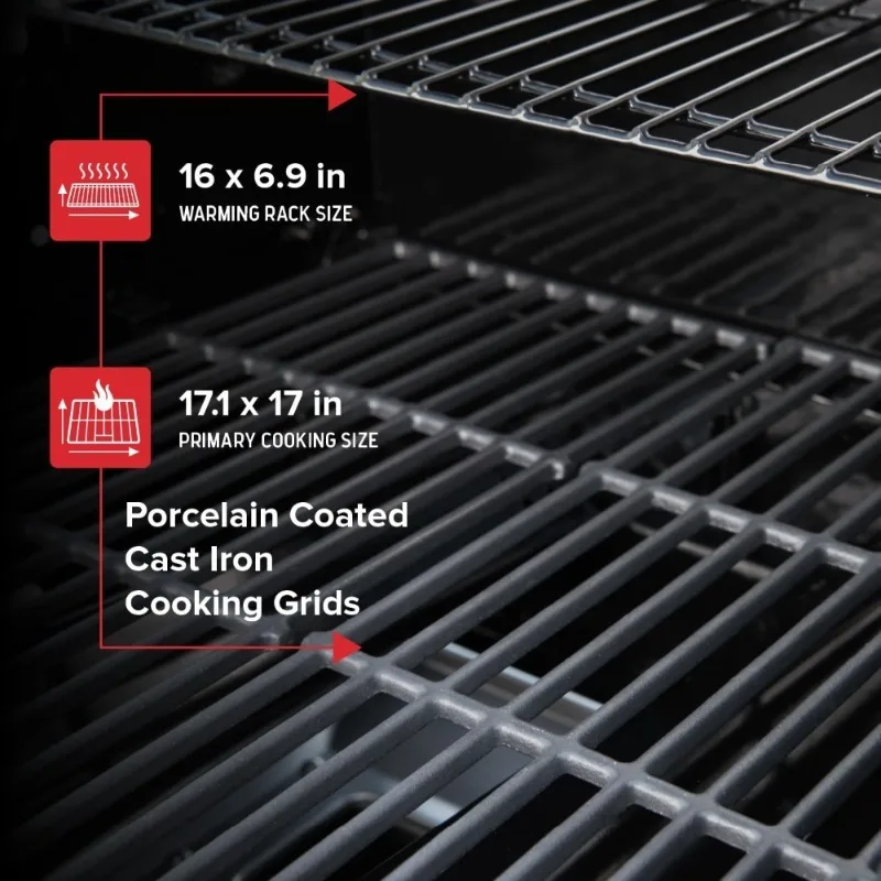 شواية غاز البروبان الفاخرة ذات شعلين 28000 وحدة حرارية بريطانية مع لوحة تحكم من الفولاذ المقاوم للصدأ طاولة جانبية قابلة للطي للفناء الخلفي في الهواء الطلق #4