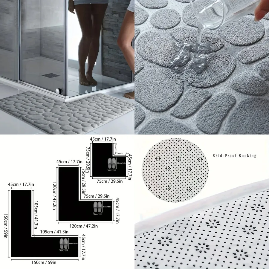 

L-образный толстый нескользящий коврик для ванной комнаты с рельефным рисунком, впитывающий влагу, синий