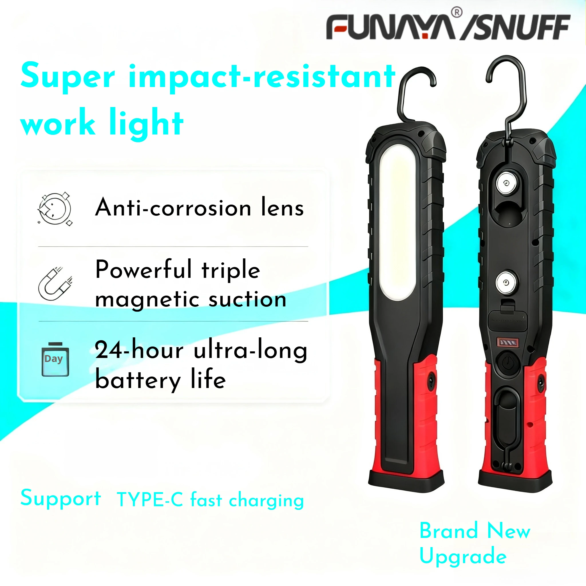 

FUNAYA LED Flashlight Anti-Corrosion Shatterproof for Auto Repair Car Maintenance Long Battery Life strong magnet Work Light