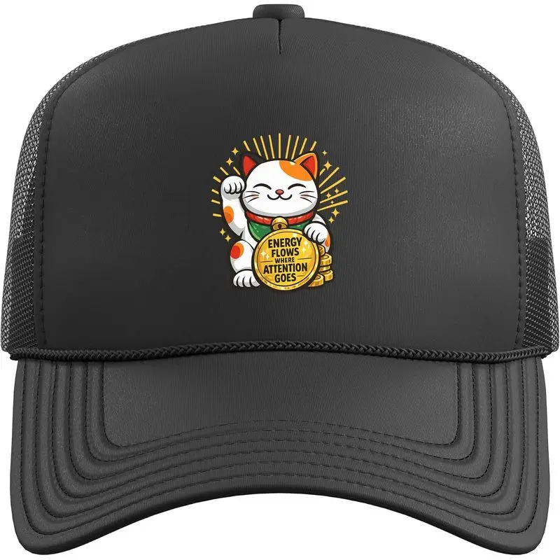 Manifestation cat Energy Flows Kawaii Kids Design Trucker Hat with Adjustable Mesh Back