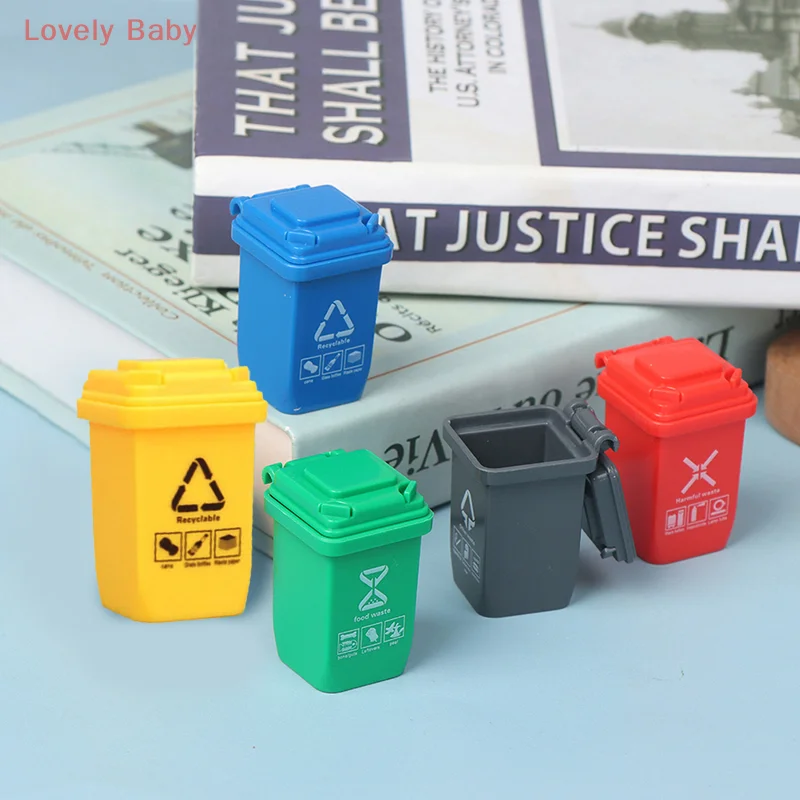 【BBS】5 unidades/conjunto 1:12 casa de bonecas em miniatura lata de lixo modelo acessórios móveis brinquedos