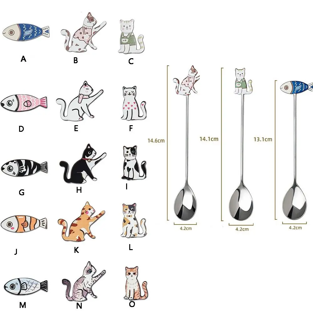 Cute Creative Cat Fish Stainless Steel Spoon Ice Cream Dessert Teaspoon Japanese Korean Style Cake Scoop