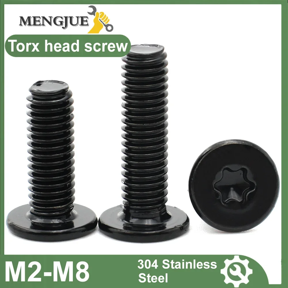 

30/10/5Pcs M2 M2.5 M3 M4 M5 M6 M8 Metric Black 304 Stainless Steel Six-Lobe Torx Ultra Thin Super Low Flat Wafer Head Screw Bolt