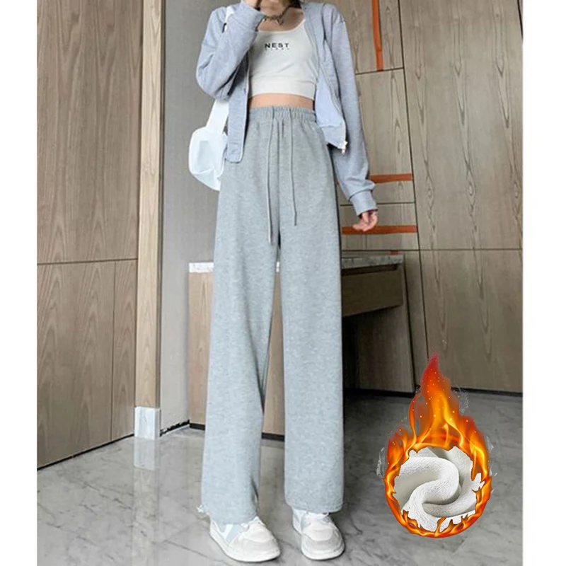 2025 Winter Meisjes Sneeuw Warme Joggingbroek Dame Hoge Taille Casual Pluche Broek Dames Klassieke Effen Fleece Thermische Broek