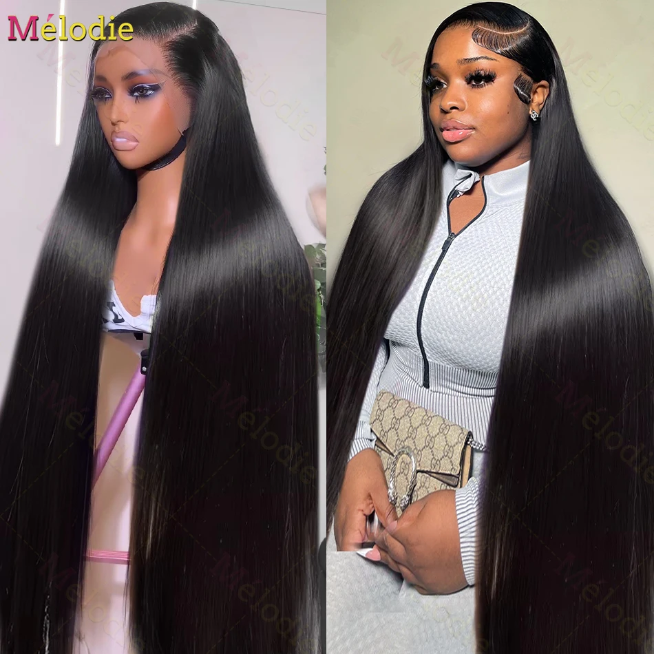 MELODIE 30 40 Inch Bone Straight 13X4 13x6 Lace Frontal Human Hair Wigs Brazilian 220 Density Glueless 5x5 Closure Wig PrePluck