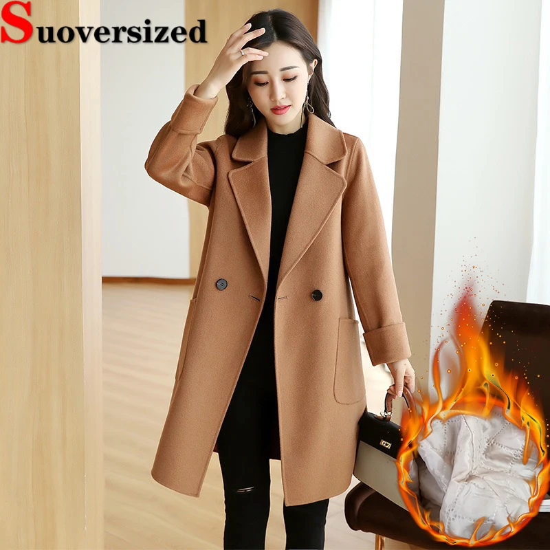 

Mid-length Wool Blend Coats Autumn Winter Quilted Slim Abrigos Korean Women's Thicken Woolen Jackets Fashion Warm New Overcoat