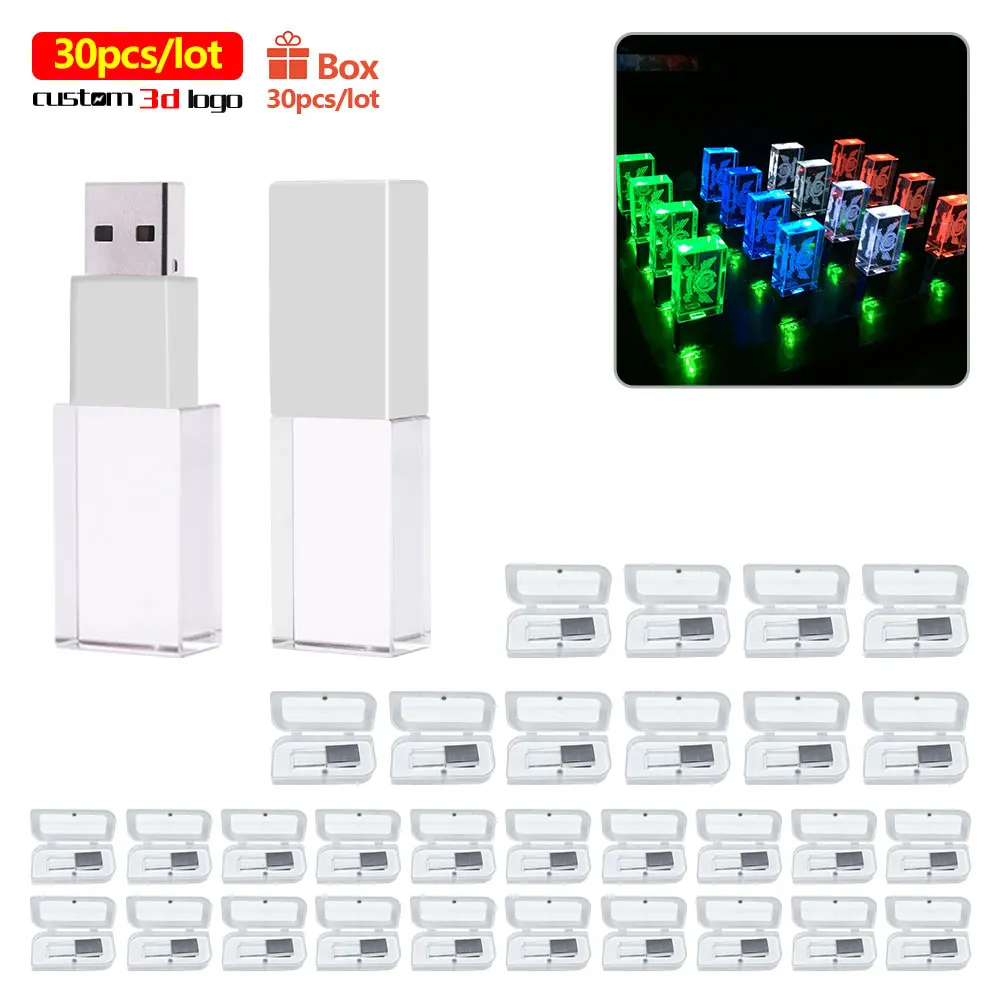 30 Stks/partij Modieuze Kristallen Stijl Usb Flash Pen Drive Memoria Usb 4Gb 8Gb 16Gb 32Gb Usb 2.0 Cadeau Pendrive Cle Usb Gratis Logo