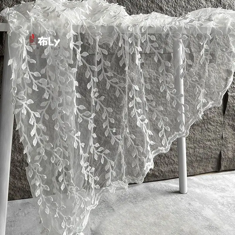 Plant Leaf Jacquard Mesh Fabric, For DIY Decoration, Backdrop, Curtain & Clothing, Creative Designer Material