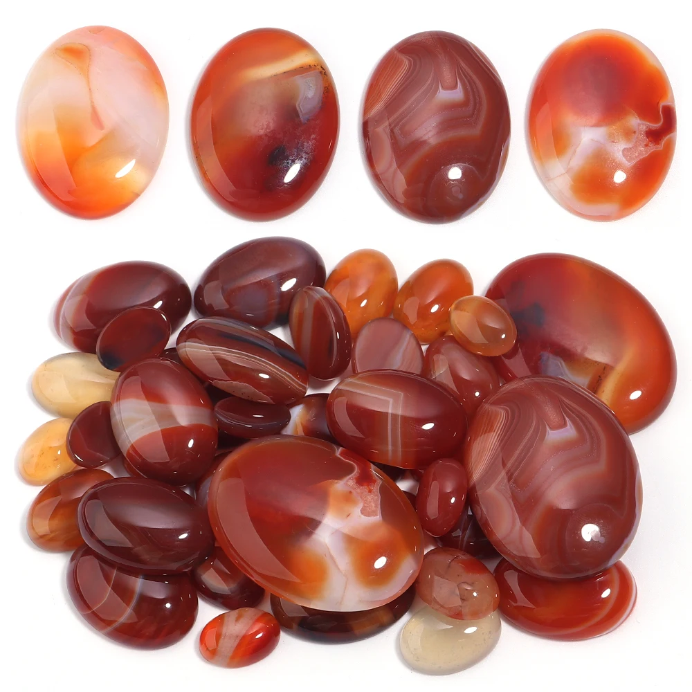 10pcs/Lot Striped  10*14/13*18/18*25mm Natural Bulk Red Striped Stone Spacing Oval Loose Beads For DIY Handmade Necklace Jewelry