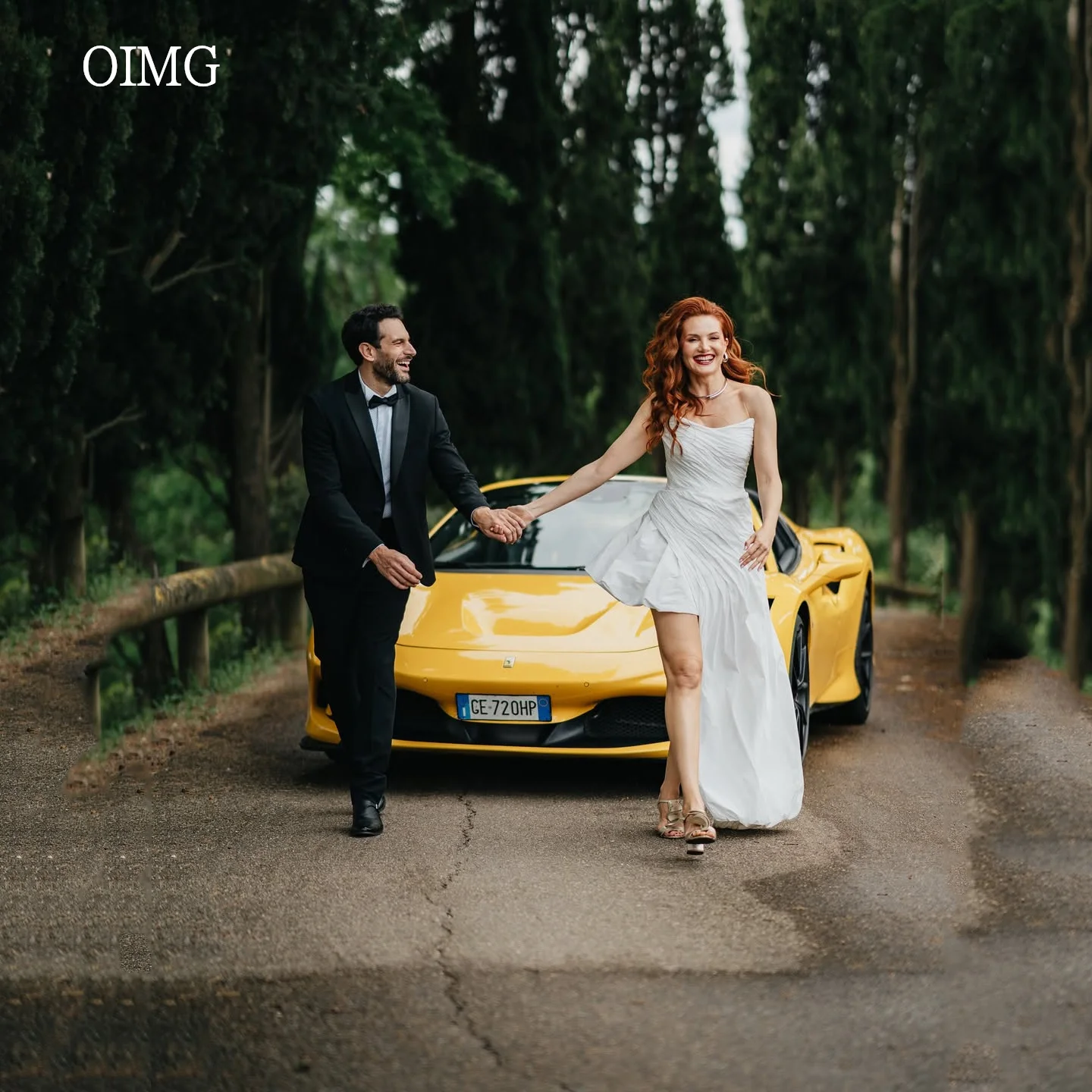 

OIMG Short Strapless Wedding Dress Backless Side Tail Bride Dresses Taffeta Wedding Gowns vestidos de novia Customized