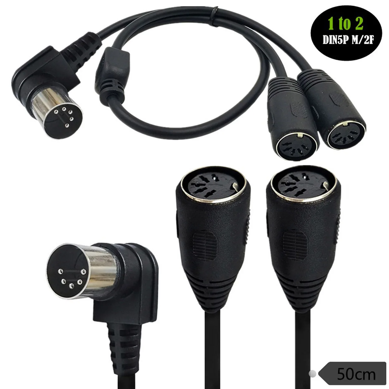1pc 5 Pin DIN Y Splitter MIDI Cable Adapter Right Angle Male to Dual 2 Female for Keyboard Electric Piano Synthesizer Guitar