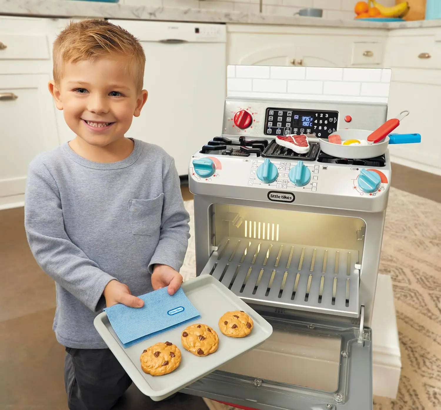 Aparato de juego de simulación realista para niños, primer horno, juego de cocina con 11 accesorios y sonidos de cocina realistas, juguete único