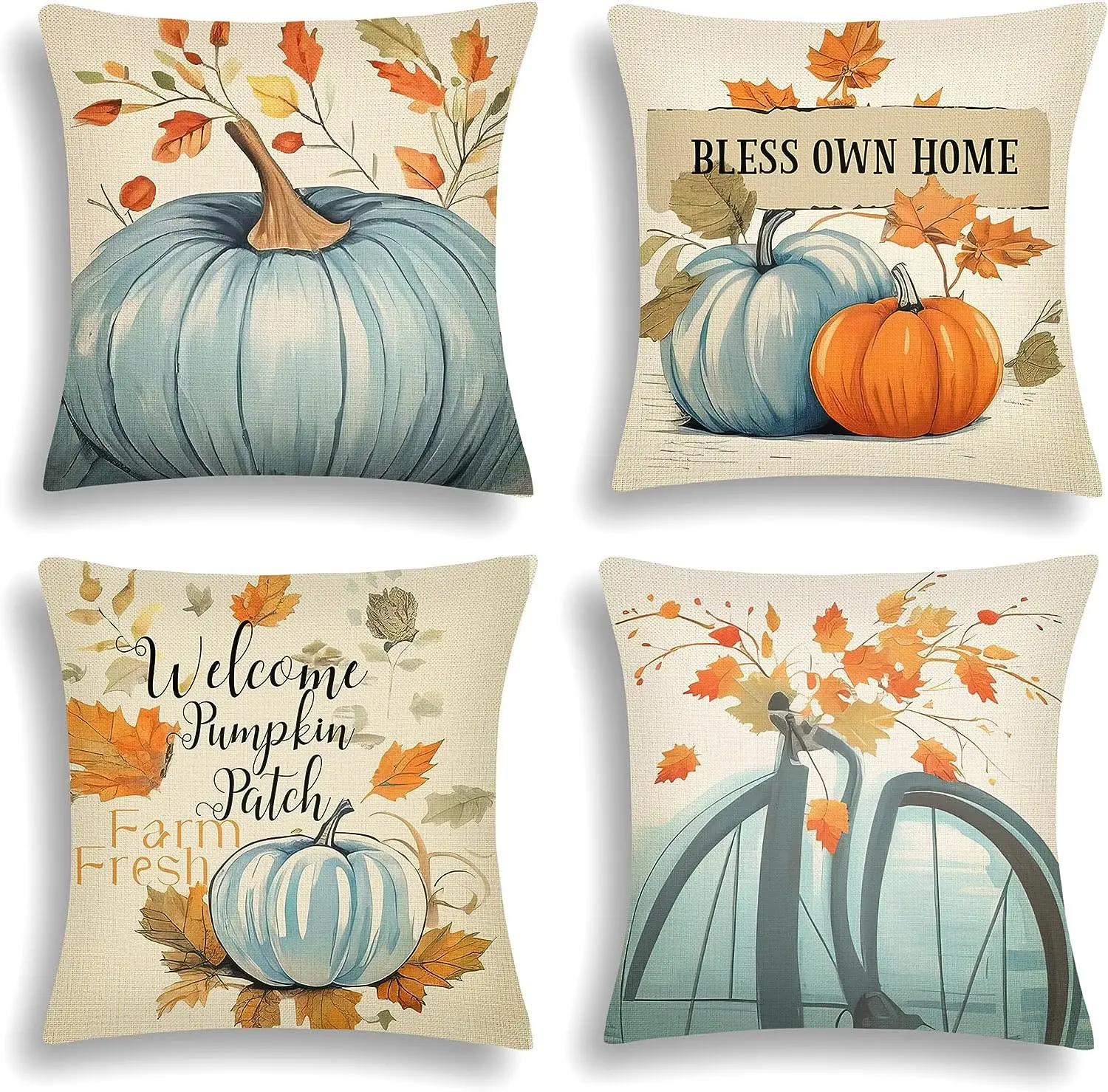 Autumn Pillowcase Decoration Pumpkin and Maple Leaf Outdoor Cushion Cover Decoration Pillow Farmhouse Decoration 45x45cm