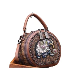 레트로 고품질 질감 수 놓은 코끼리 가방 패션 트렌드 모든 작은 Crossbody 슈퍼 파이어 핸드 라운드 지퍼 가방