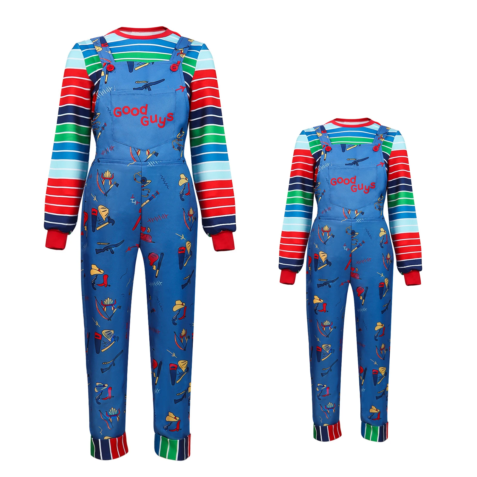 

Halloween Chucky Cosplay Costume Play Horror Doll Suspender Pants Outfit for Adults