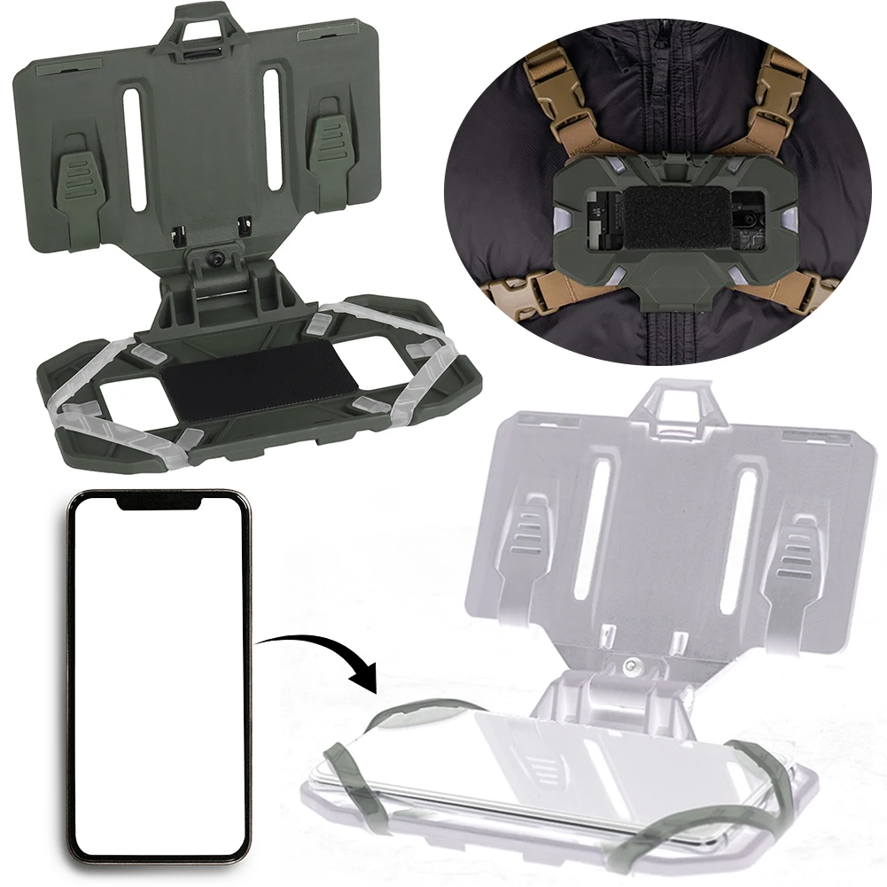 Vest Chest Cell Phone Carrier Universal Foldable Army Cell Phone Holder Mobile Phone Folding Mounting Bracket for Tactical Vest