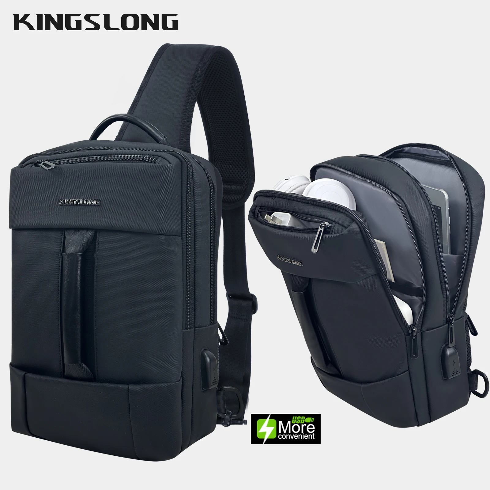 

KINGSLONG Fashion Men Sports Casual Multifunctional Chest Bag Waterproof Sling Pack Shoulder Bag with USB Port