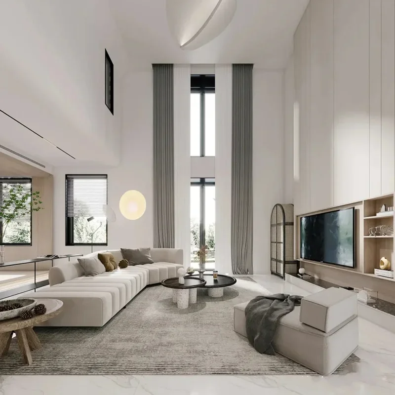 

Italian curved cowhide sofa floor-to-ceiling designer model room furniture