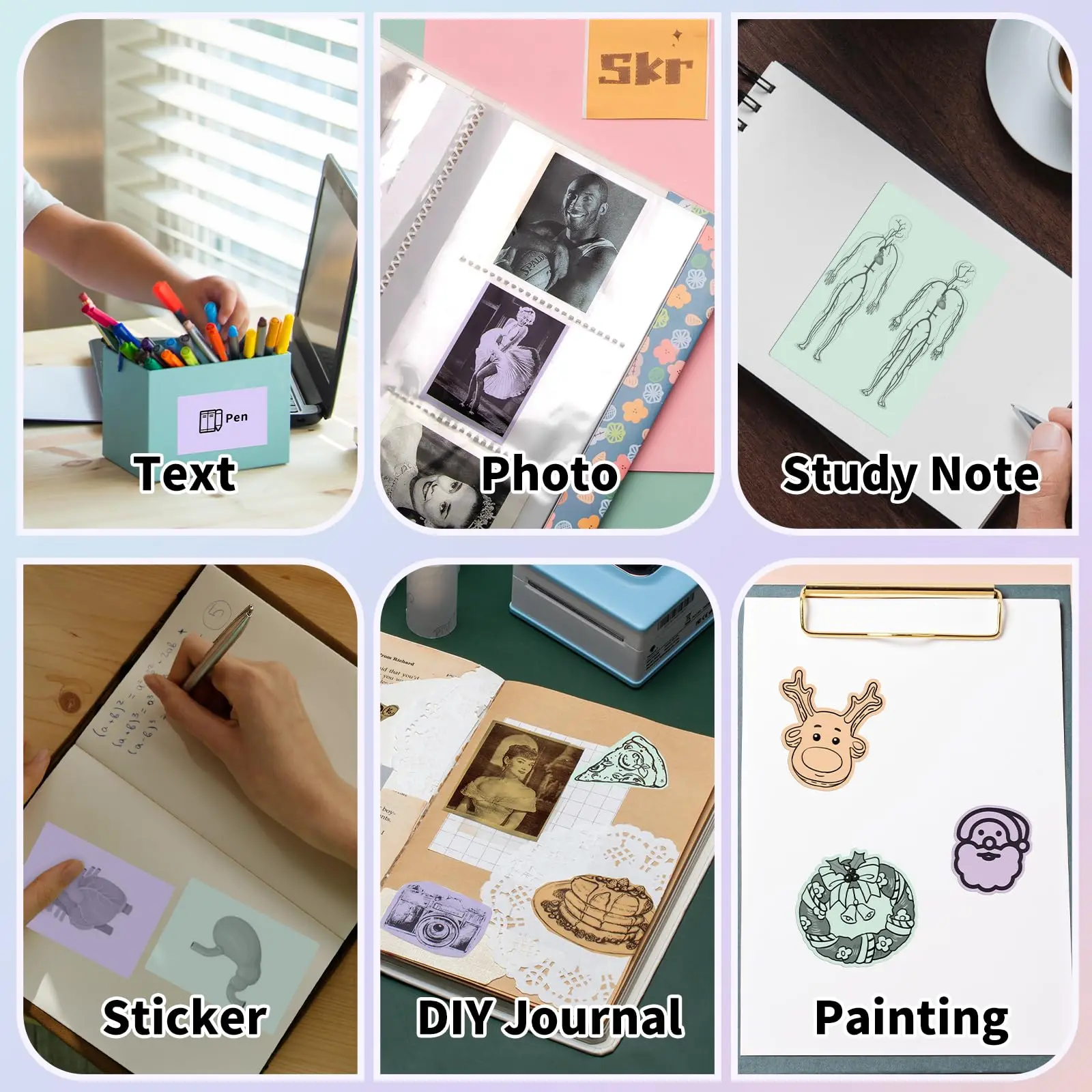 Phomemo Printer T02 Mini Pocket Printer Thermal Sticker Printer 203dpi for Printing Text Photo Study Note Sticker DIY Journal