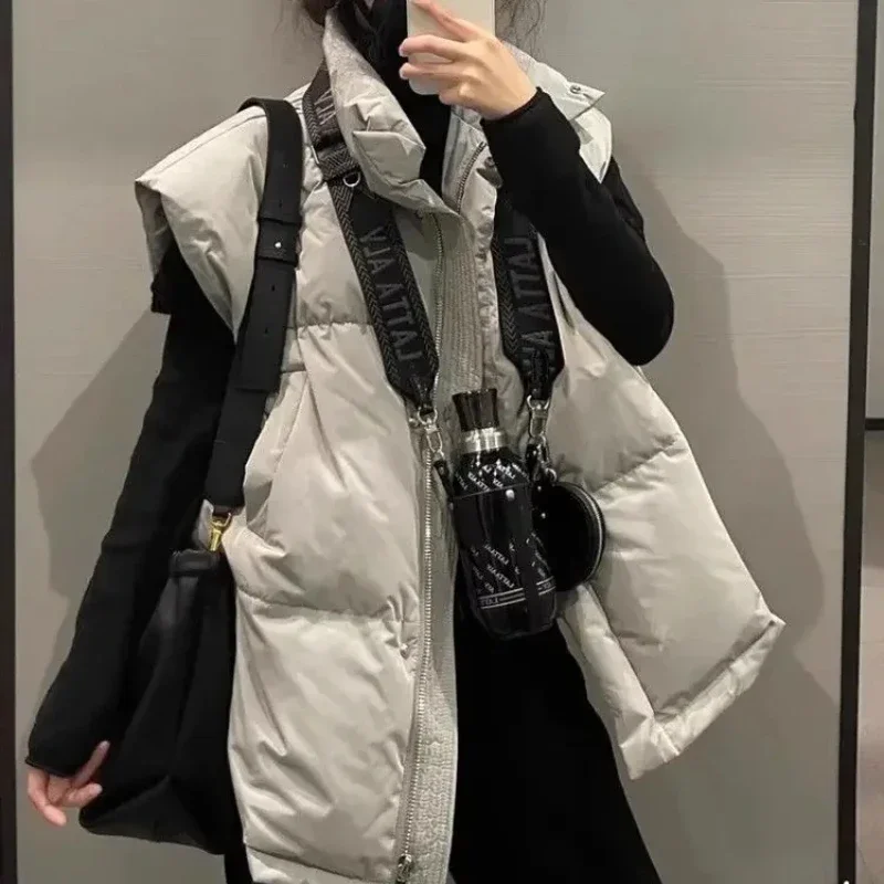 Loose Padded Cotton Vest for Women Solid Color Sleeveless New Outerwear Waistcoat Woman Cold Warm Elegant Lightweight Working