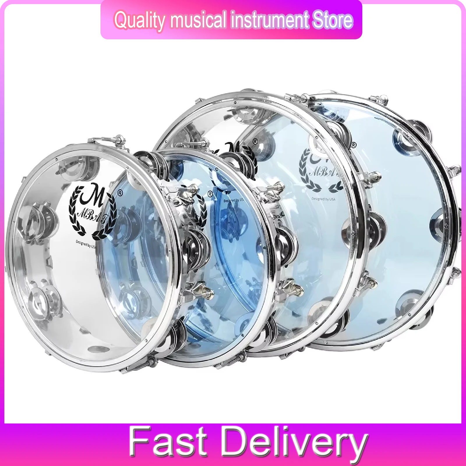 M MBAT 8/10inch Tambourine Self-Tuning Double Row Tambourine Stainless Steel RingsInteresting Hand Drums Percussion Instrument