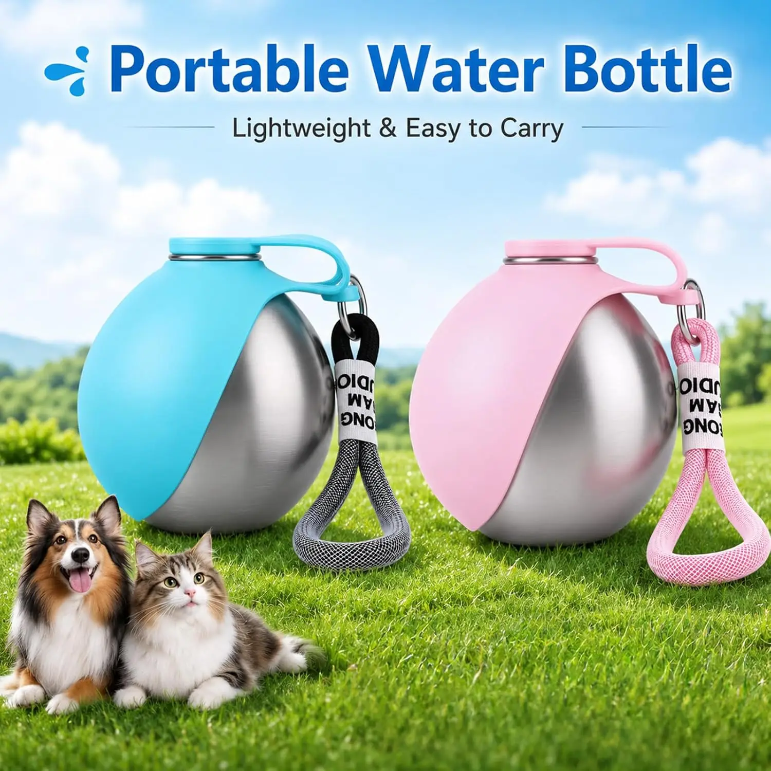 Tragbare Hundetrinkflasche, Edelstahl-Reise-Wasserspender für Haustiere, faltbarer Silikonnapf, auslaufsichere kleine Hundetrinkflasche