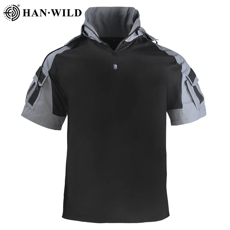 HAN WILD Hiking T-Shirt Tactical Shirt Summer Camouflage Wear Resistant Shirt Camping Hunting Shirt Casual Pants Men Clothing