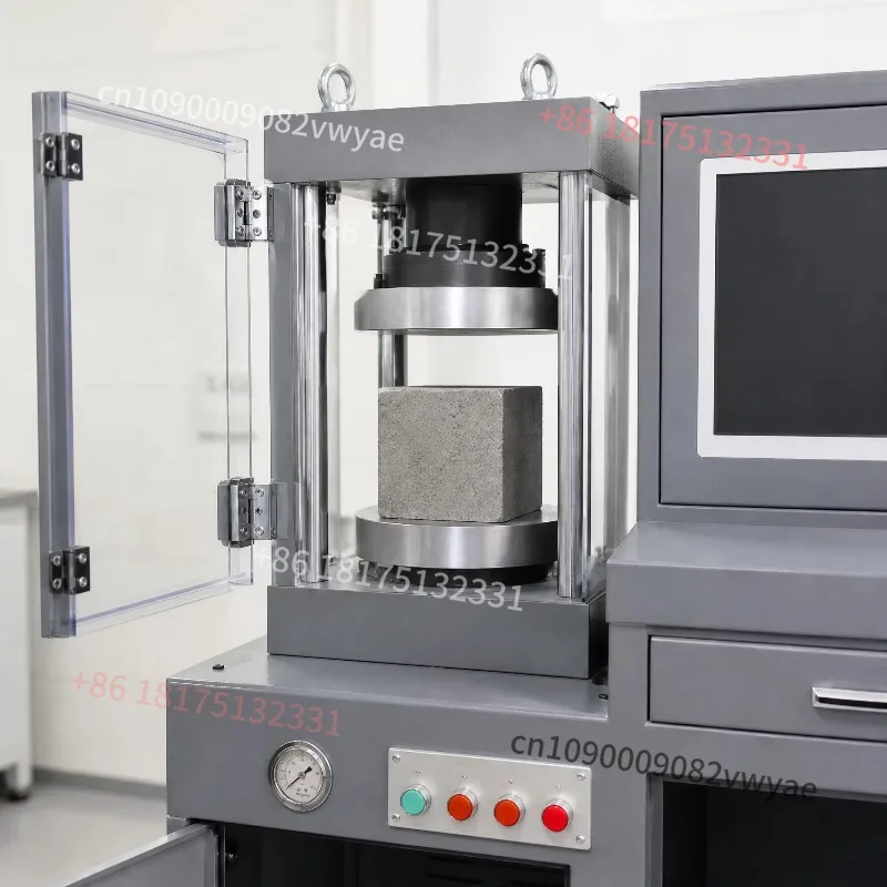 Laboratory hydraulic compression testing machine with protective chamber and computer data collection