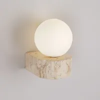 Japanese Style Retro Natural Stone Wall Lamp Nordic Room Decoration Wall Light Glass Lampshade Sconces Bedroom Home Lighting