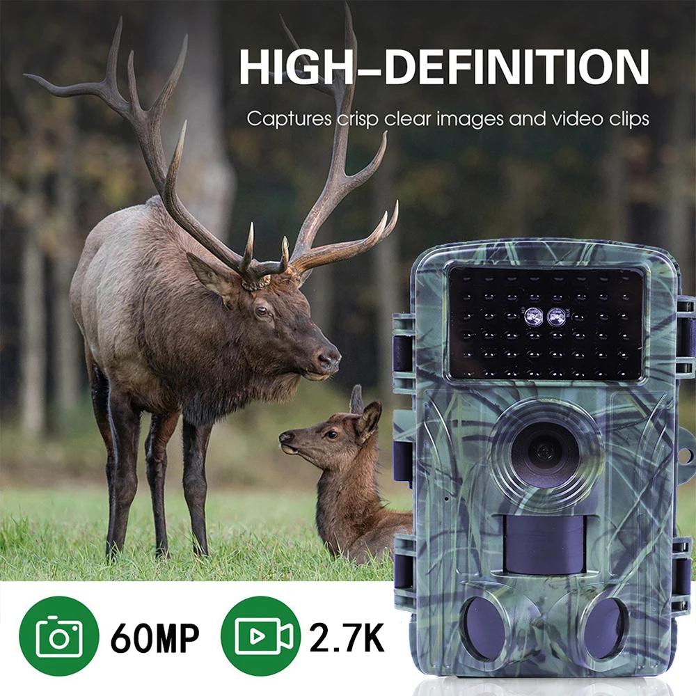 4K/2.7K 60MP WiFi Trail Camera Night Vision Waterproof Hunting Camera with 2 Inch Screen for Outdoor Wildlife Monitoring