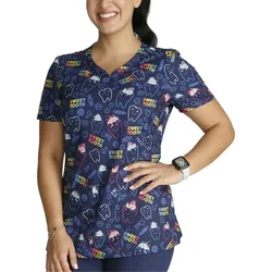 Medical Uniform for Women Harajuku Large Size Pockets Uniform for Nurses V Neck Short Sleeve Tops Dental Surgical Uniforms Woman