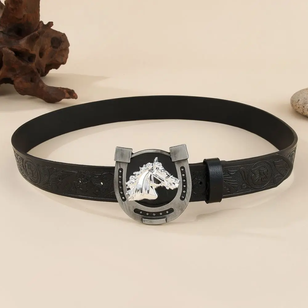 Classic Cowboy Waistband Mens Vintage Style Pu Leather Belt Smooth Buckle For Gehang Decorative Jeans Accessory Belt