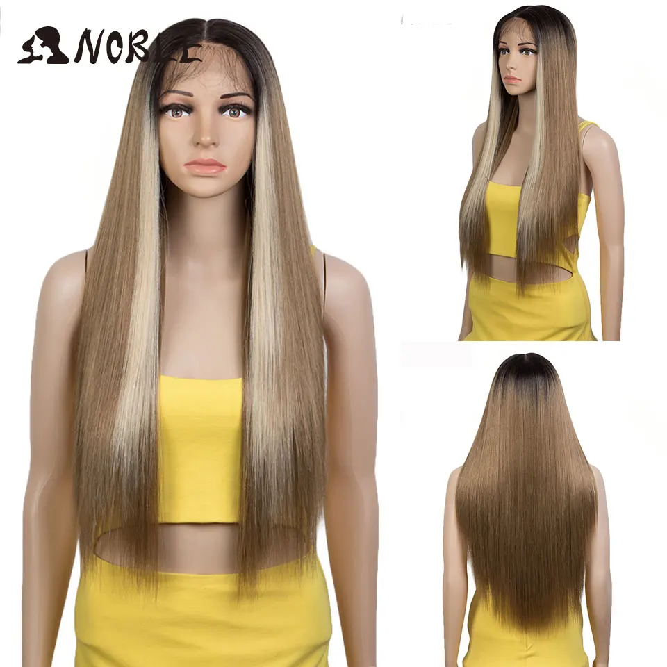 نوبل الاصطناعية الدانتيل شعر مستعار أمامي 30 بوصة 13x7 مستقيم كامل الدانتيل شعر مستعار أمامي الدانتيل جزء شعر مستعار تسليط الضوء على العسل البني الباروكات للنساء شعر مستعار