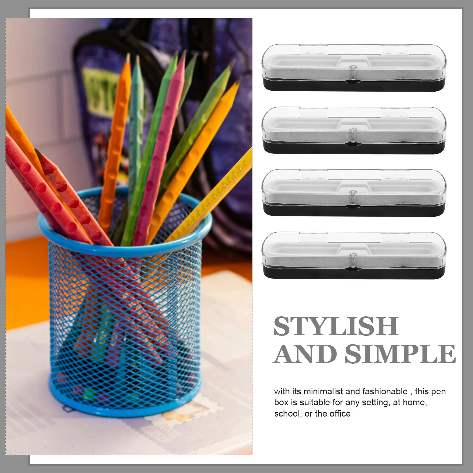 5Pcs Rectangular Transparent Plastic Pen Case Clear Pencil Box Stationery Organizer for Office School Desk Travel Dustproof