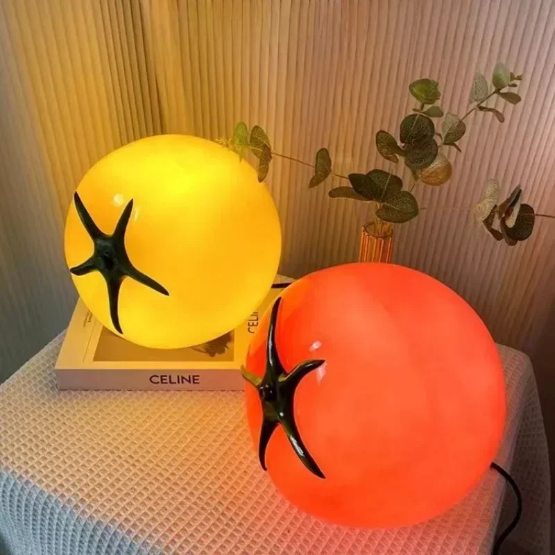 2024 Tomato Table Lamp Bedroom Bedside Decoration Night Light Dining Table Atmosphere Nordic Creative LED Ornament Lighting