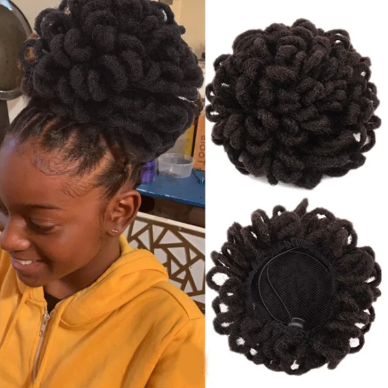African and European wigs for women, voluminous , braided , drawstring net, small curly ring, hair bun