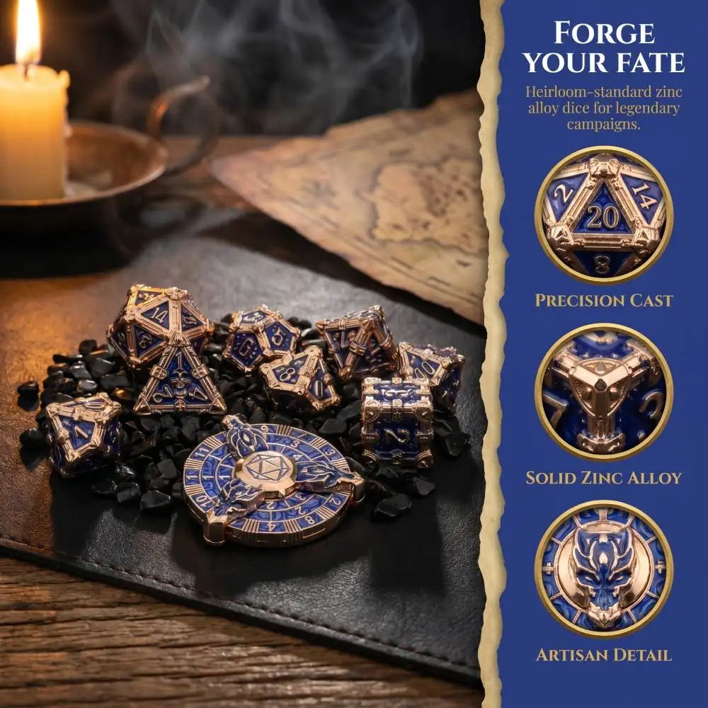 

Rose Gold & Blue Metal Dice & Roulette Dice set For Dungeons and Dragons DND Gaming Dice Compass Spinner D&D RPG Dice Player