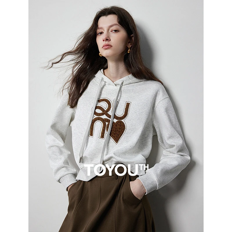 TOYOUTH Women Hoodie Sweatshirt 2024 Autumn New Letter Printed Hooded Pullover Tops