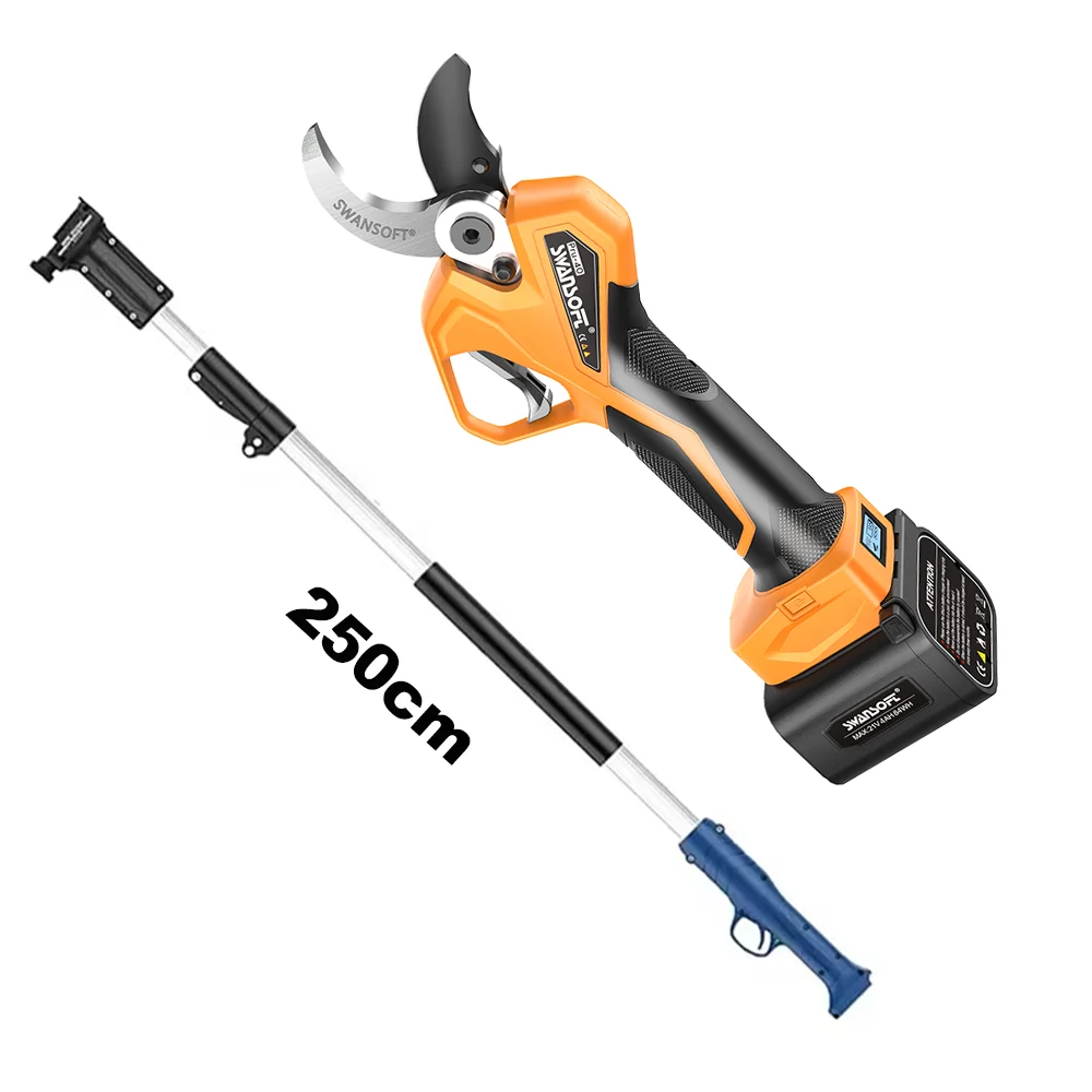 SWANSOFT Forbici Elettriche da Potatura 40mm, 2 batterie da 21V 4Ah, 8-10 ore di autonomia, con borsa da cintura e cavo, per frutteti e vigneti PRU40