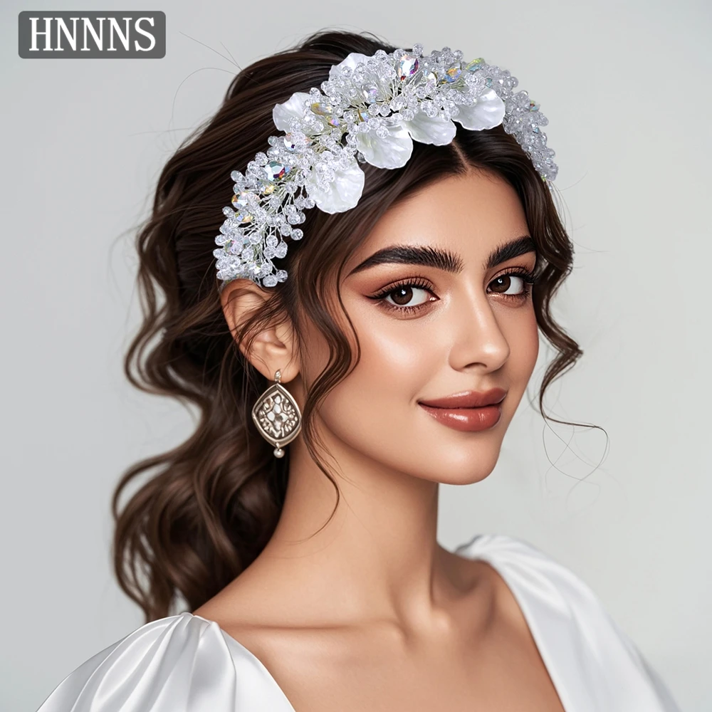 

TOPQUEEN Olid Color Bridal Wedding Headband Hand Woven Shell Flower Rhinestone Ladies' Banquet Party Elegant Headwear YXA115