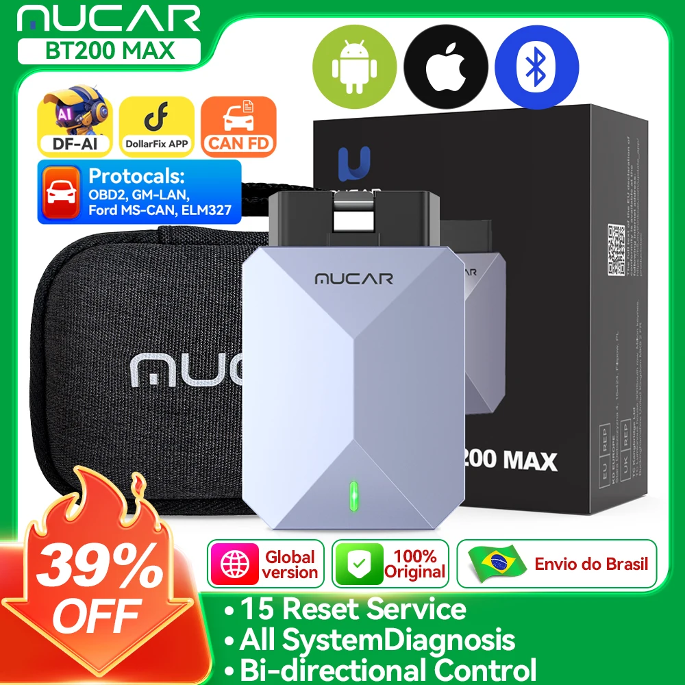MUCAR BT200 MAX Ferramenta de Diagnóstico Automotivo com IA Gratuita Vitalícia, Scanner de Diagnóstico de Todos os Sistemas CANFD, 15 Funções de Redefinição, Leitor de Código OBD2 Bidirecional
